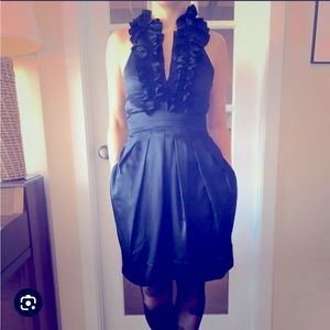 BCBGMaxAzria tuxedo ruffle halter dress